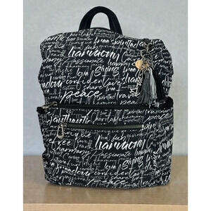 Sakroots Black Backpack White Script Print Convertible Travel Boho Bag Keychain